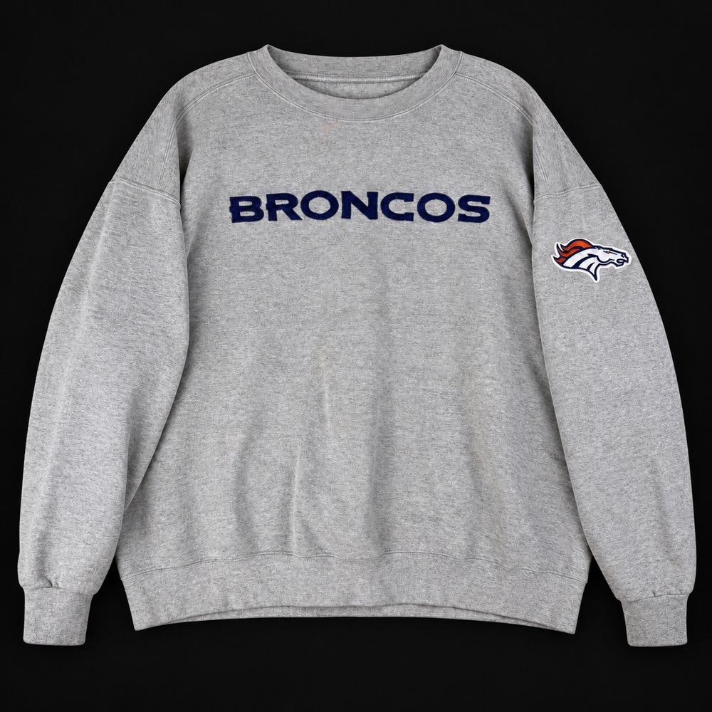 MAJESTIC Denver Broncos Vintage Mens XXL Gray Embroidered Crewneck Sweatshirt